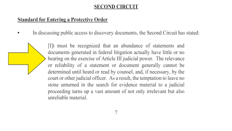 Screenshot of a PDF file pointing to the text explaining the standard for entering a protective order.