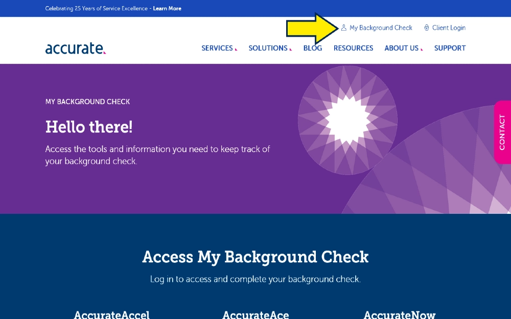 Accurate background check screenshot with yellow arrow pointing to my background check login feature which can be used to find out does amazon hire felons and how long does amazon background check take.
