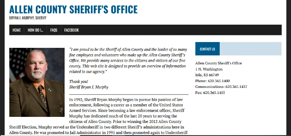Allen County Sheriff's officie screenshot showing contact information for doing a criminal background check, kansas criminal records. 