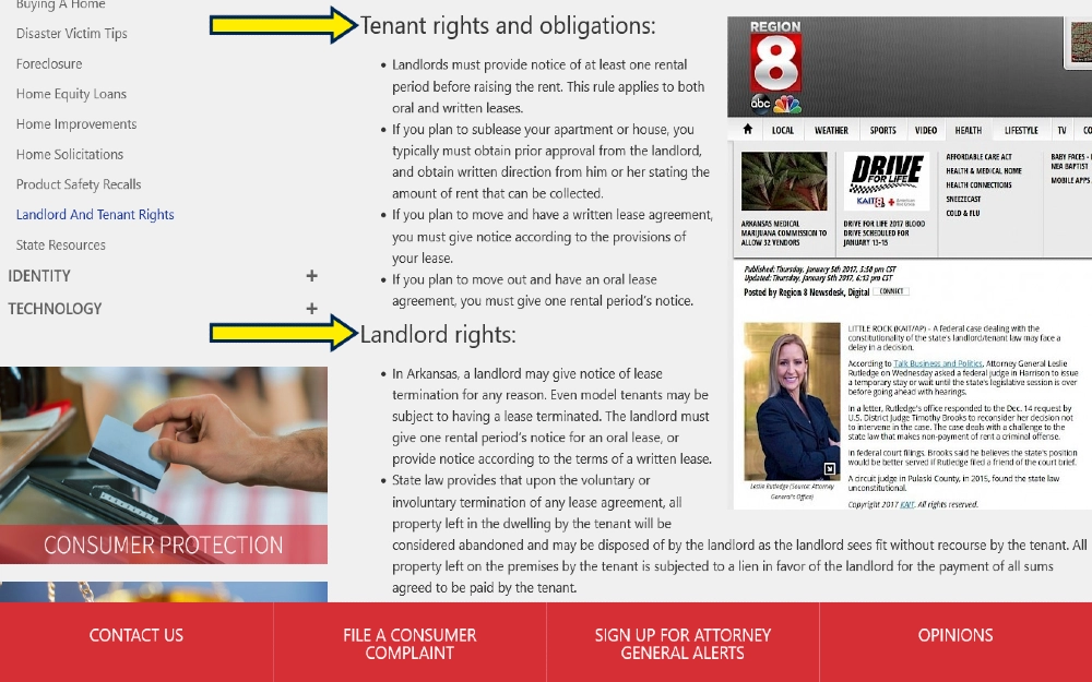 Arkansas tenant rights and obligations screenshot that oultines when an eviction goes on someone's record and how does an eviction go on your record. 