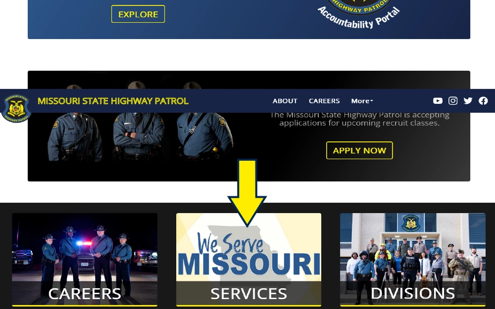 Missouri highway patrol website screenshot which can be used to for how to find out what someone was arrested for free or to answer how do i find out what someone was arrested for. 