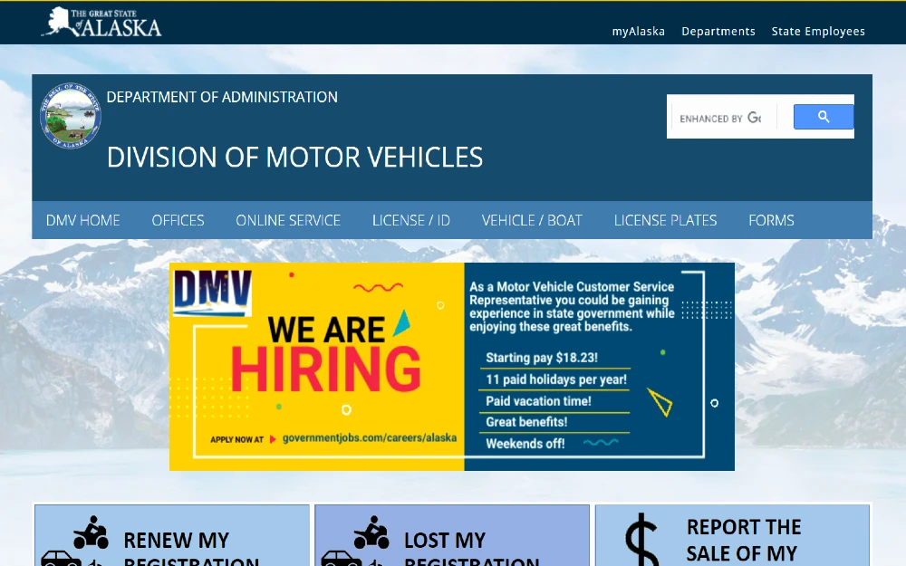 Screenshot of Alaska Division of Motor Vehicles page that allows users to access drivers records and drivers license numbers online, using SSN. 