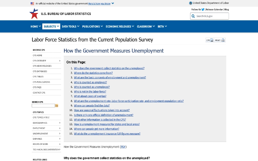 Labor force statistics screenshot demonstrating what are red flags in a employment background check when applicants have long periods of unenployment. 