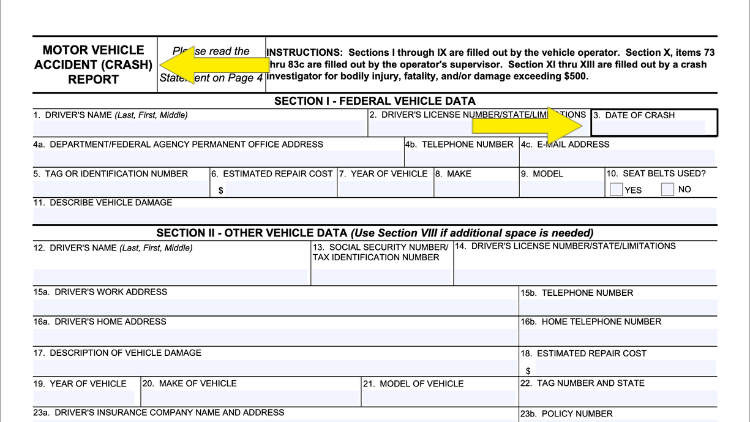Close-up view of a traffic report form.