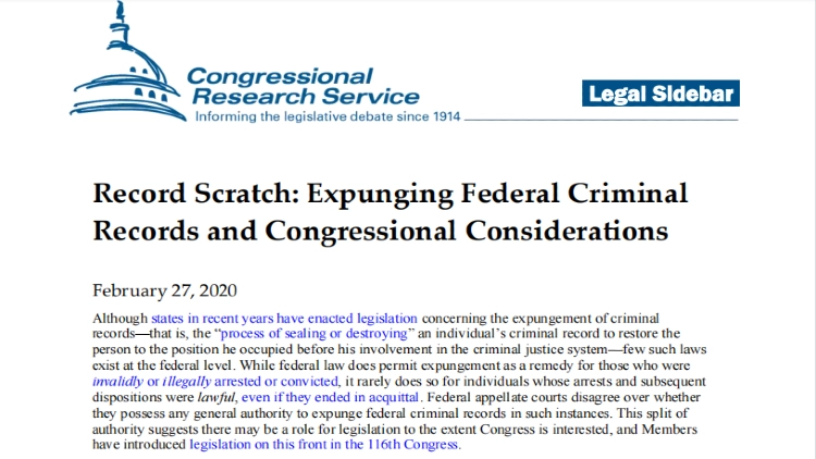 Congressional research service screenshot explaining how to expunge criminal records. 