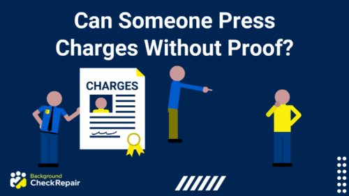 Can someone press charges without proof a man with his hand on his chin wonders while looking at another person who trying to press charges of vandalism without proof and a police charges document behind him.