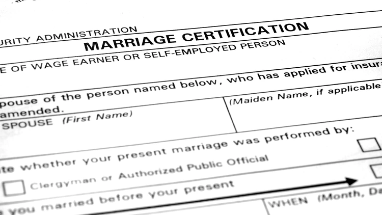 Close up image of a marriage certificate form