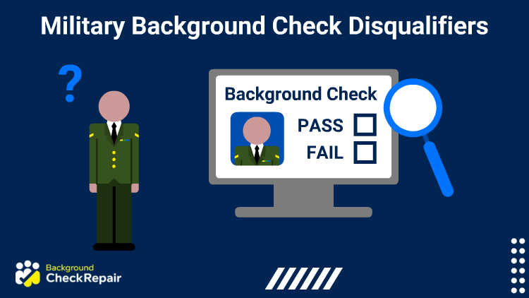 Man in a green military uniform wonders whether his military background check on the left will pass or fail based on the military background check disqualifiers that exist.