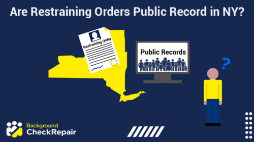 Man looking at a computer screen of public records and the state of New York with an order of protection wonders are restraining orders public record in NY?