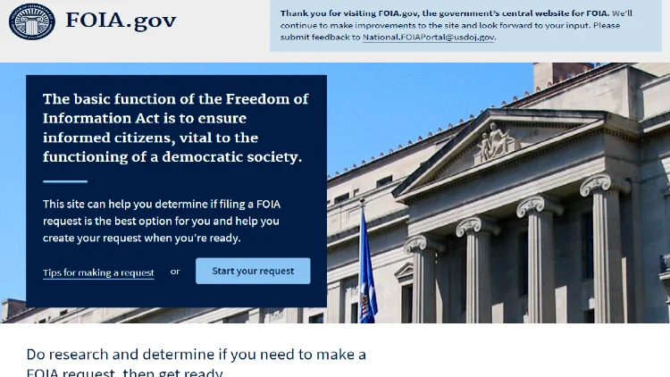 Screenshot of FOIA homepage.