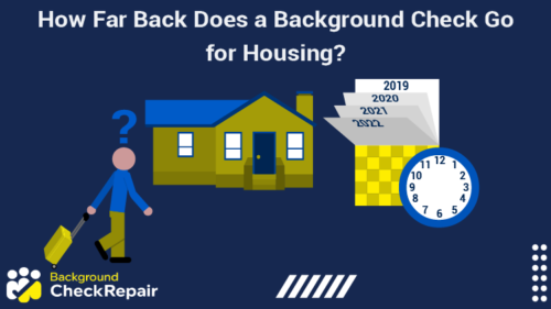 Man dragging a suitcase looks at a house, a flipping calendar and a clock and wonders how far back does a background check go for housing and what are the requirements of a tenants background check?