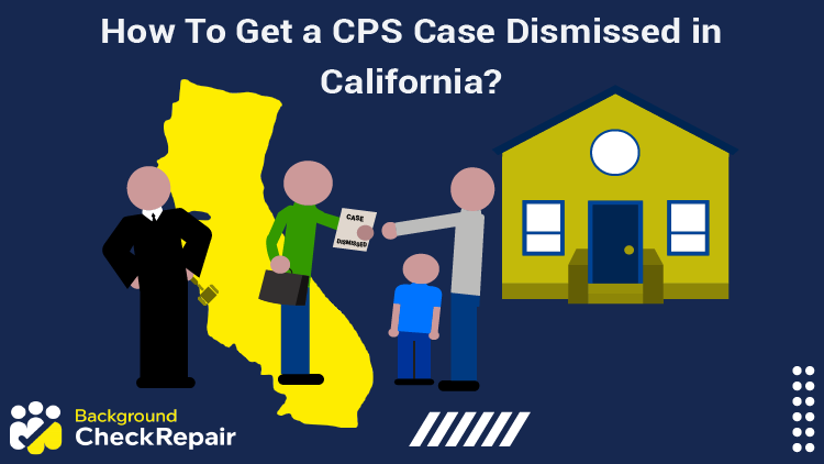 Father receiving a summons from a CPS worker and judge standing on the state of California while wondering how to get a cps case dismissed in California.