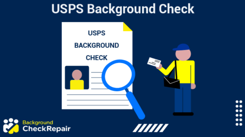 Postal service carrier holds out a letter while looking at his USPS background check document that includes USPS background check disqualifiers and NACI background check USPS results.