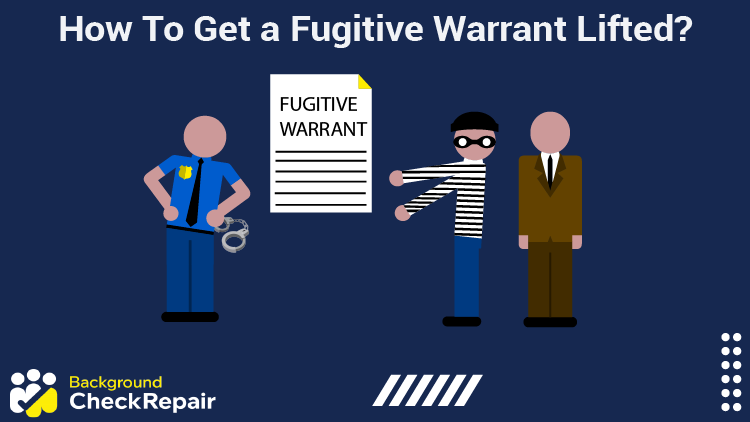 Fugitive standing by a man in a brown suit points to a fugitive warrant learning how to get a fugitive warrant lifted and asking a police officer on the left how long can someone be held in jail awaiting extradition?