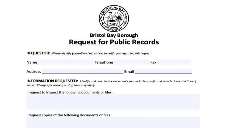Bristol Bay Borough Request for Public Records request form for Alaska background checks.