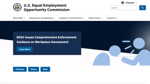 Image screenshot of the U.S. Equal Employment Opportunity Commission website homepage