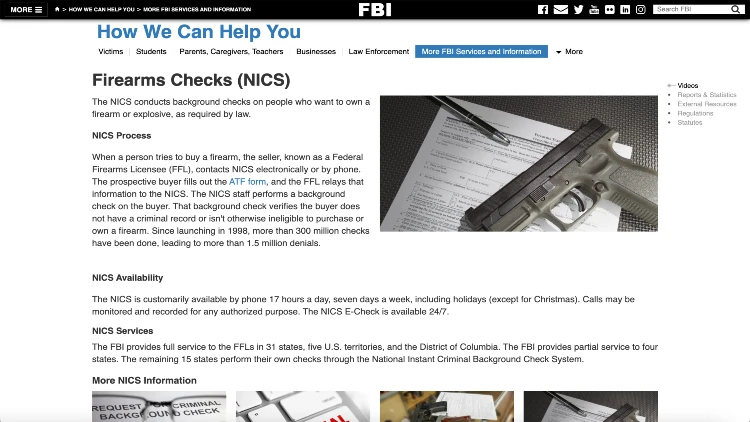 Image screenshot on FBI website about firearm checks.