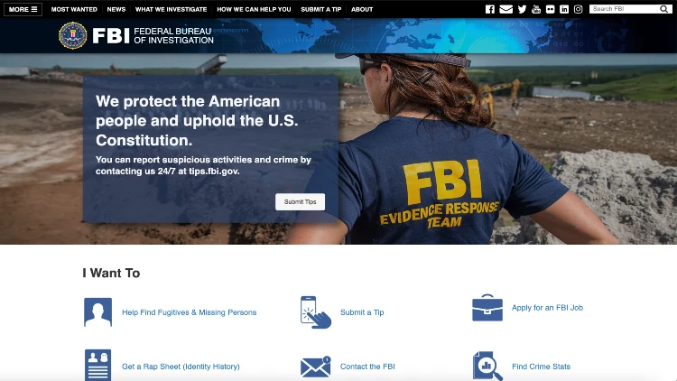 Image screenshot of the FBI website