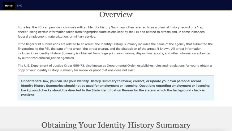 Image screenshot of the identity history summary checks