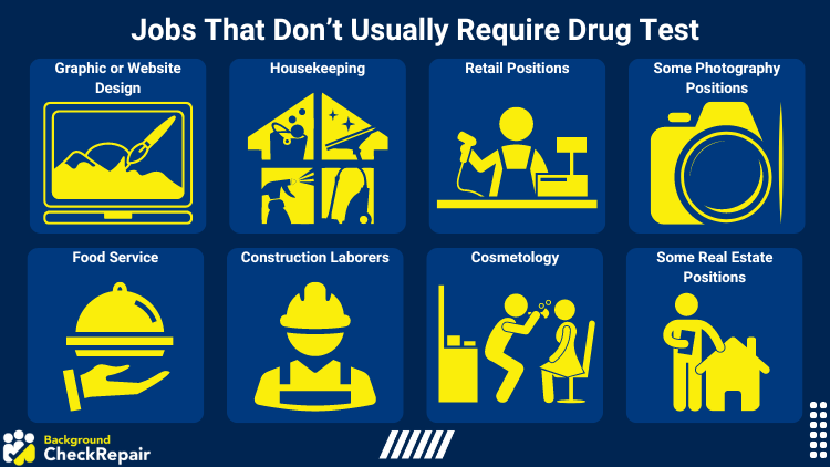 Graphic showing the different jobs that don't usually require drug test