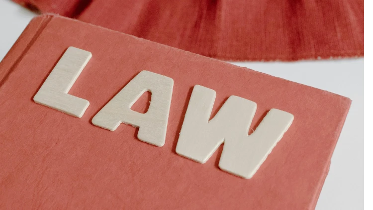 Close up image of the text law on a red book