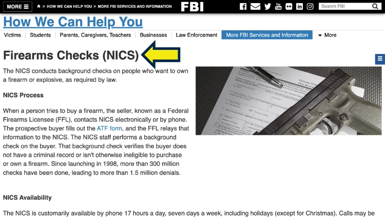 Image screenshot of FBI National Instant Criminal Background Check System
