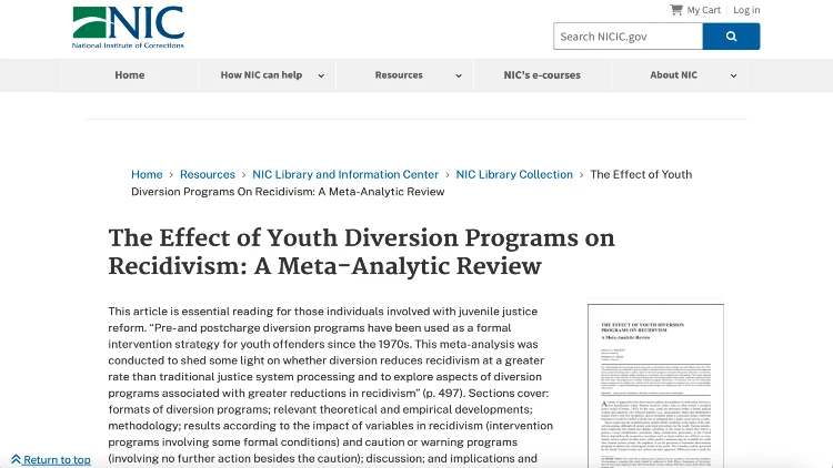 Image screenshot of the effect of youth diversion programs on recidivism: a meta-analytic review