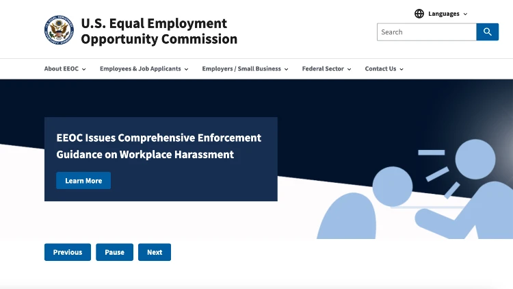 Image screenshot of the homepage of US Equal Employment Opportunity Commission.