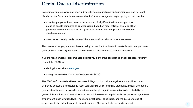 Image screenshot on the topic denial due to discrimination on the article Employer Background Checks and Your Rights.