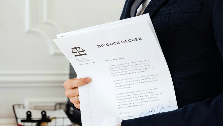 Image of a person holding a divorce decree