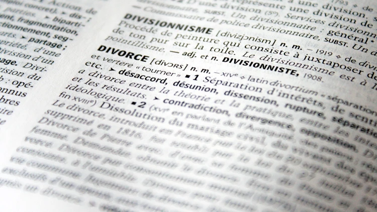 Close up image of the definition of divorce