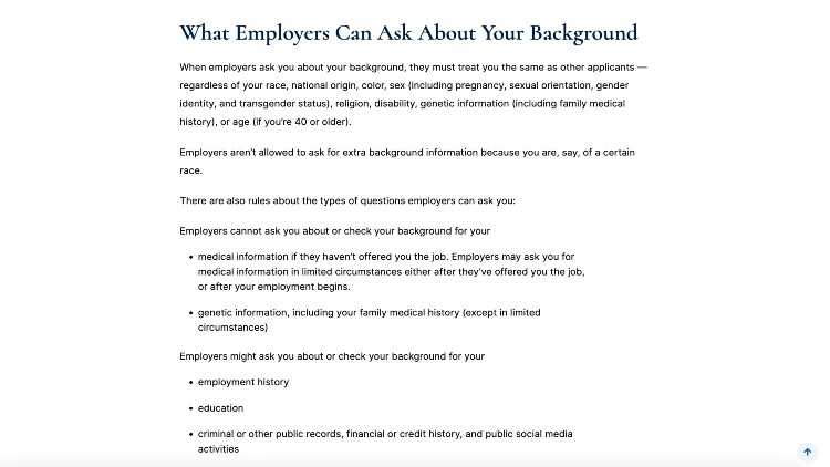 Image screenshot on the topic what employers can ask about your background on the article Employer Background Checks and Your Rights.