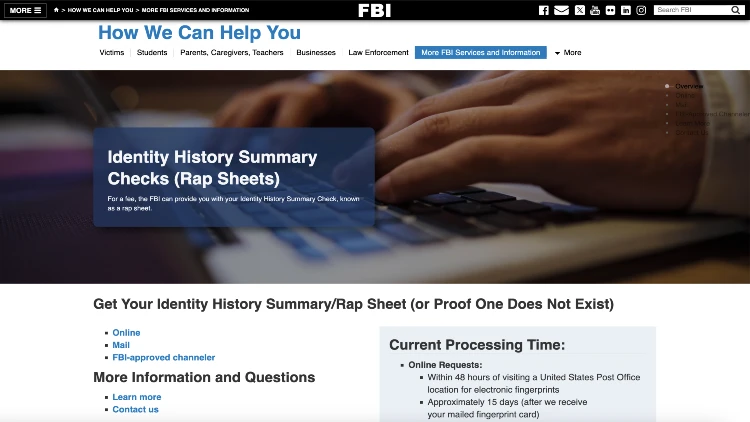 Screenshot image of the identity history summary checks