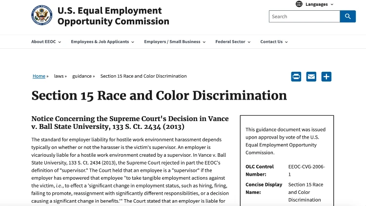 Image screenshot of section 15 race and color discrimination