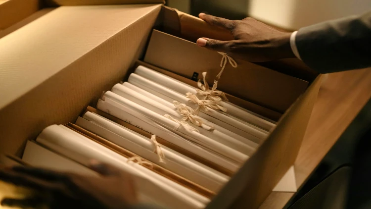 Close up image of sealed criminal records inside a box