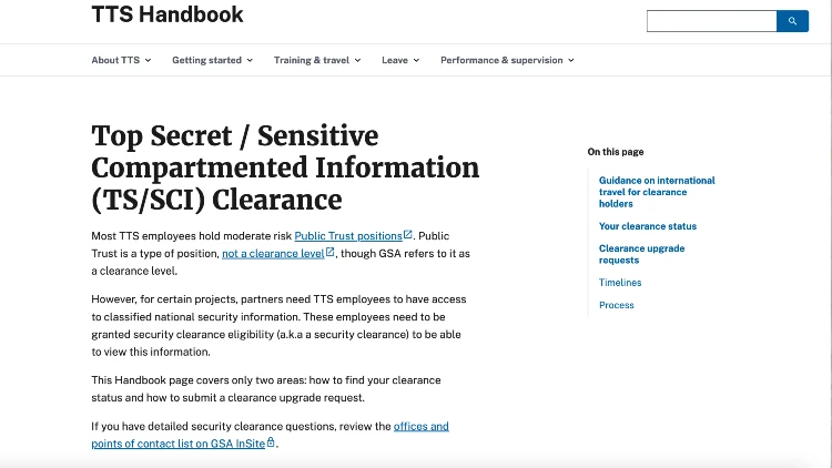 Screenshot image of the top secret/sensitive compartmented information clearance