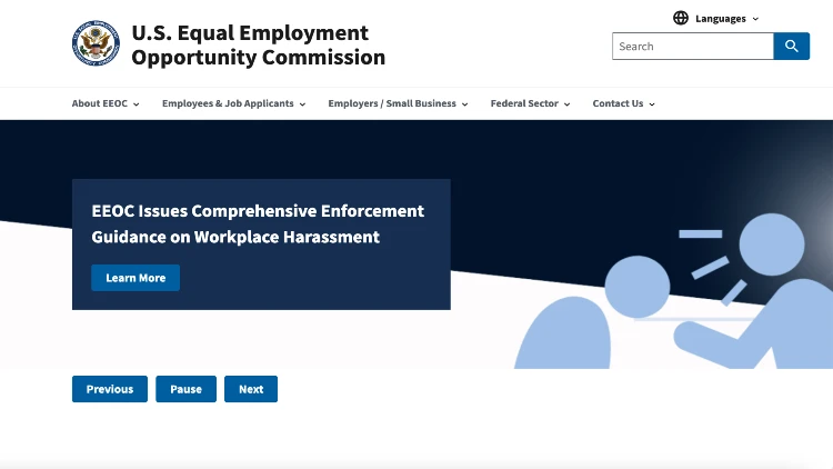 Image screenshot of the U.S. Equal Employment Opportunity Commission website homepage