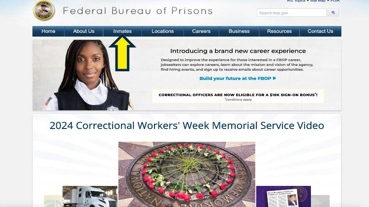 Federal Bureau of Prisons website screenshot.