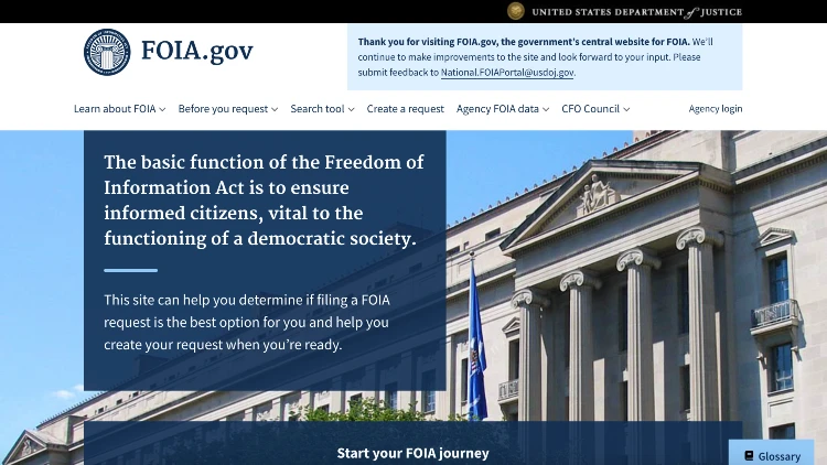 Screenshot image of the freedom of information act website