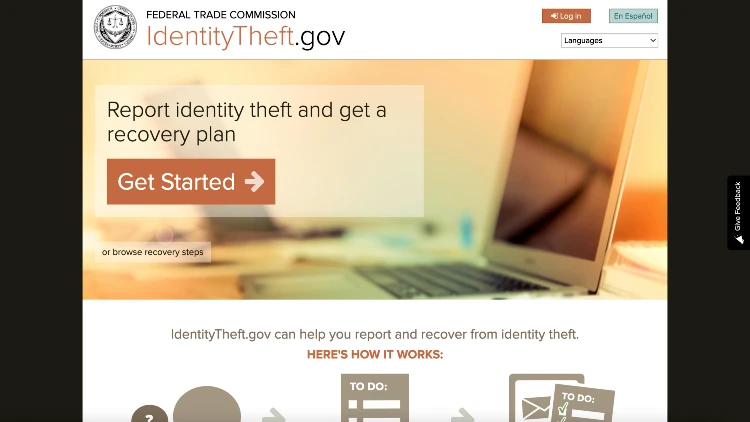 Screenshot image of the identity theft website