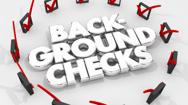 3D text showing the words "background checks" surrounded by checkboxes each ticked with a red checkmark.