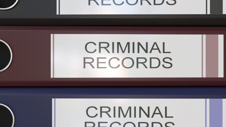 Multicolor office binders stacked vertically, labeled with 'Criminal Records' tags.
