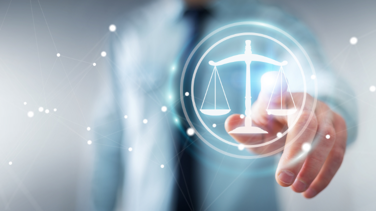 Projection of an encircled weighing scale with a blurred man in the background.